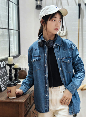 保罗彼得专柜正品 女士翻领牛仔衬衫外套纯棉亲肤透气 BLEA73730