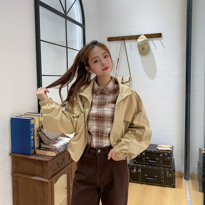 短款拉链短款卡其外套