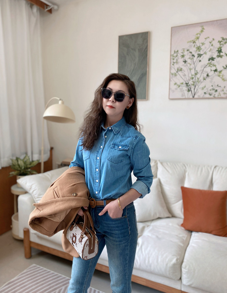 保罗彼得女式长袖牛仔衬衫时尚图片