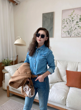 保罗彼得 专柜春款女士翻领长袖牛仔衬衫 CWDA58920时尚洋气 全棉