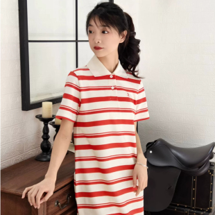 保罗彼得专柜正品 新款女士polo裙纯棉橘红条纹显白休闲CPEB43670