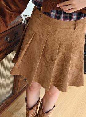 保罗彼得 2025年新款女士半身裙鹿皮绒显瘦显高百褶裙DSECQ00030