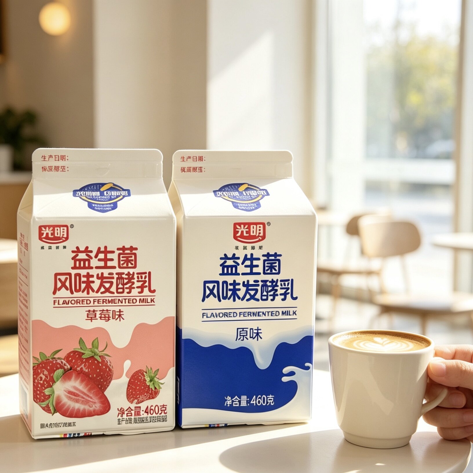光明益生菌风味发酵乳草莓味原味460克盒装酸奶