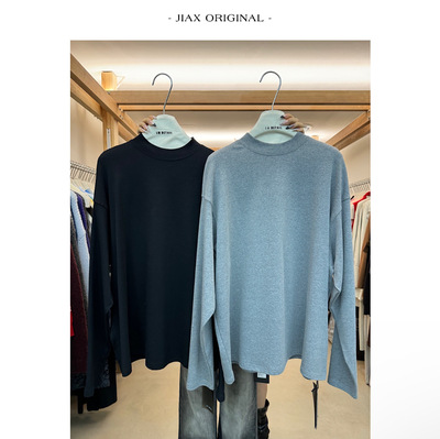 JIAX 2025秋冬韩系磨毛半高领长袖T恤女韩版宽松显瘦休闲打底上衣