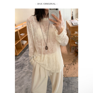 女ins小众叠穿薄款 蕾丝刺绣打底衫 上衣含羊毛 2025秋冬法式 JIAX