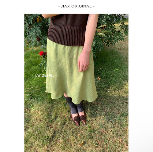 JIAX 春夏复古纯亚麻半身裙女ins韩系高腰显瘦中长款a字伞裙半裙