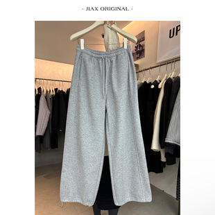 UPONE2025秋冬韩系松紧腰抽绳束脚卫裤女ins韩版显瘦加绒休闲长裤