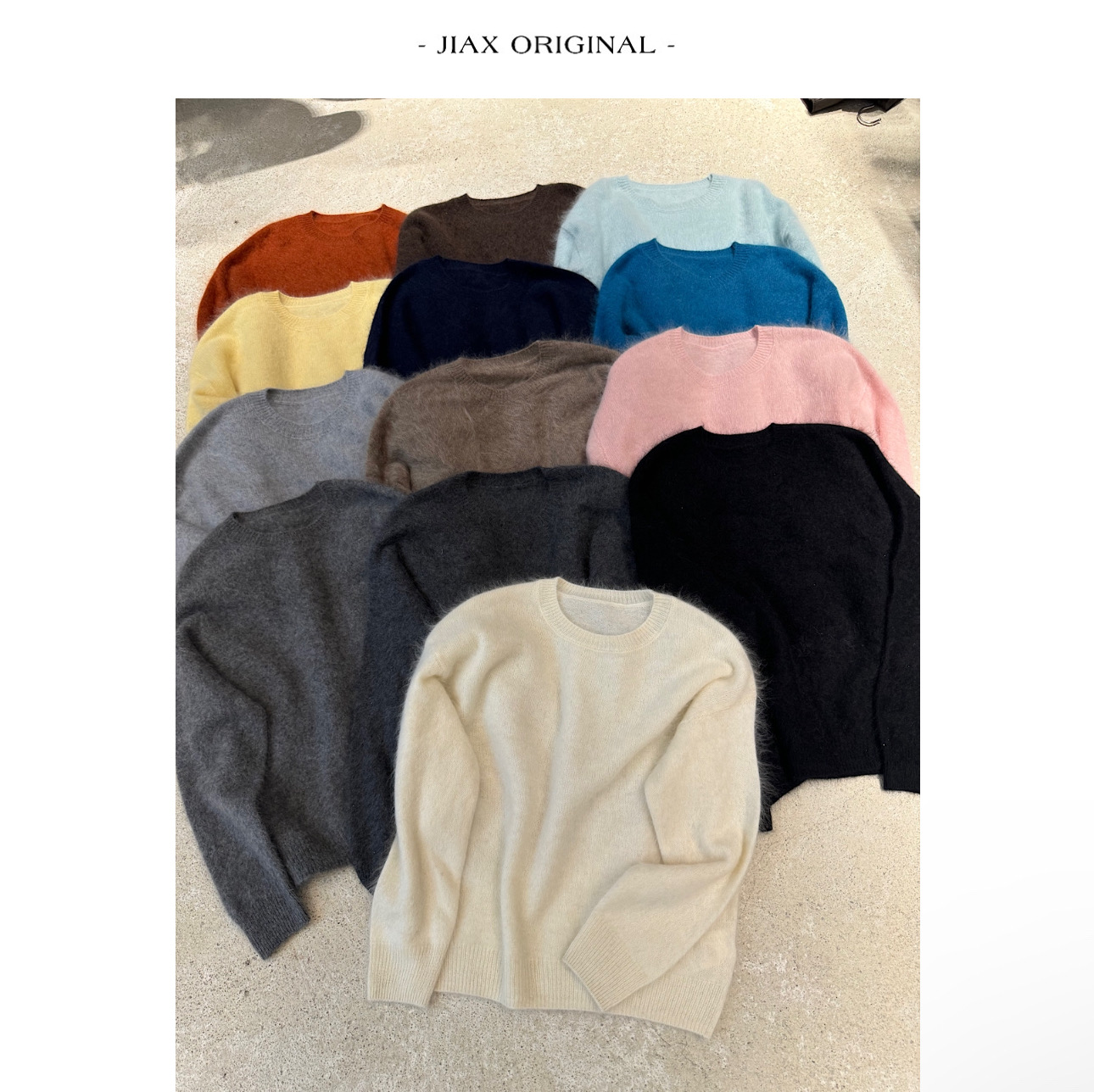 JIAX 2025秋冬韩系简约纯色圆领针织衫女ins韩版慵懒风山羊绒毛衣