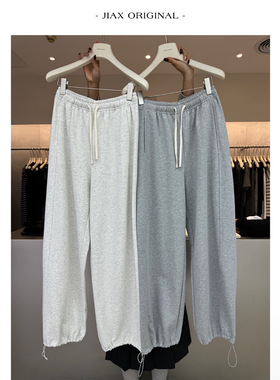 UPONE2025早秋简约抽绳松紧腰休闲运动裤女ins韩版显瘦束脚裤卫裤