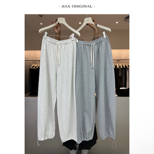 UPONE2025早秋简约抽绳松紧腰休闲运动裤女ins韩版显瘦束脚裤卫裤