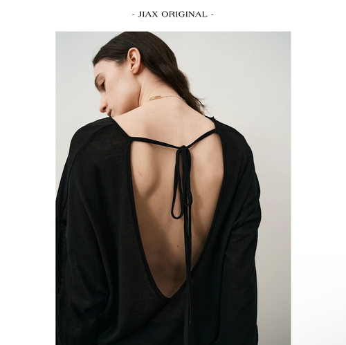 FN 春夏露背绑带设计感防晒t恤女ins韩版宽松薄款长袖微透上衣