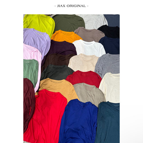 JIAX 2026春夏简约纯色天丝羊毛圆领长袖T恤女ins韩版打底衫上衣