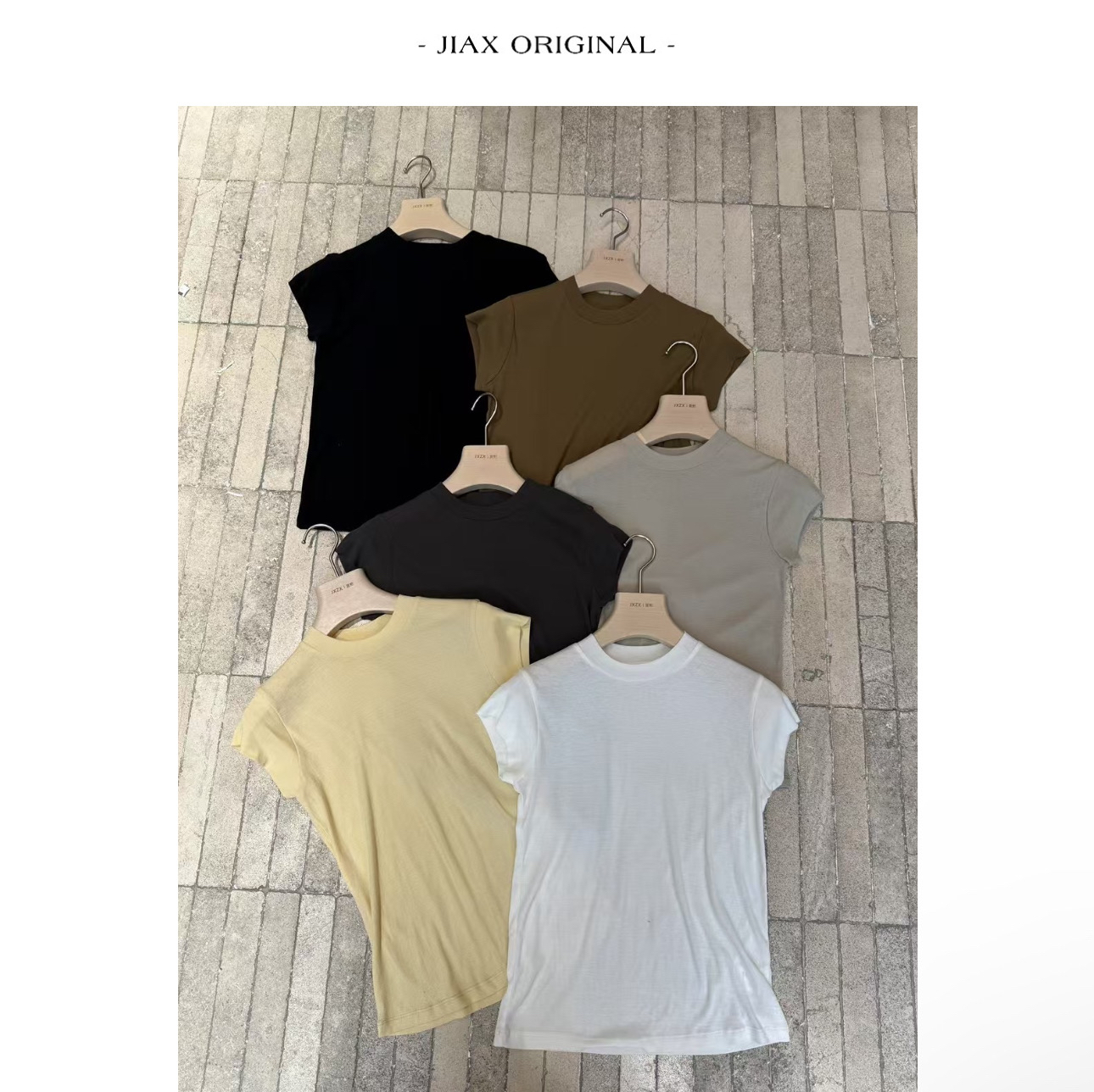 JIAX 2025春夏简约纯色圆领短袖T恤女ins韩版纯棉小袖口打底上衣