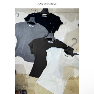 春夏拼接插肩袖 显瘦短款 设计感圆领短袖 修身 上衣 T恤女ins韩版 R13