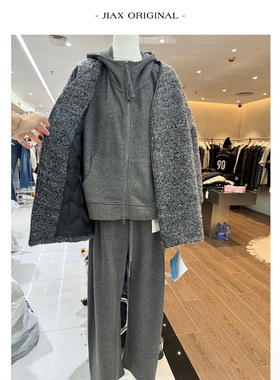 JVV2025秋冬韩系双头拉链连帽卫衣外套+休闲裤女韩版磨毛加厚套装