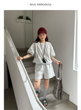 UPONE 2025春夏下摆抽绳圆领短袖t恤+松紧腰短裤韩系速干料套装女