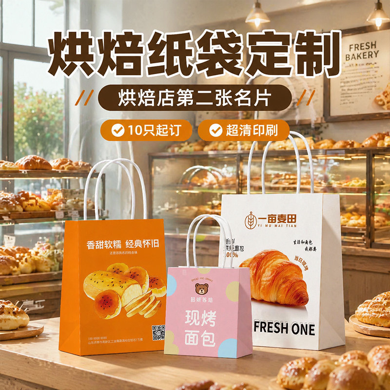 烘焙牛皮纸袋手提袋定制蛋糕面包咖啡甜品打包装礼品纸袋印刷logo