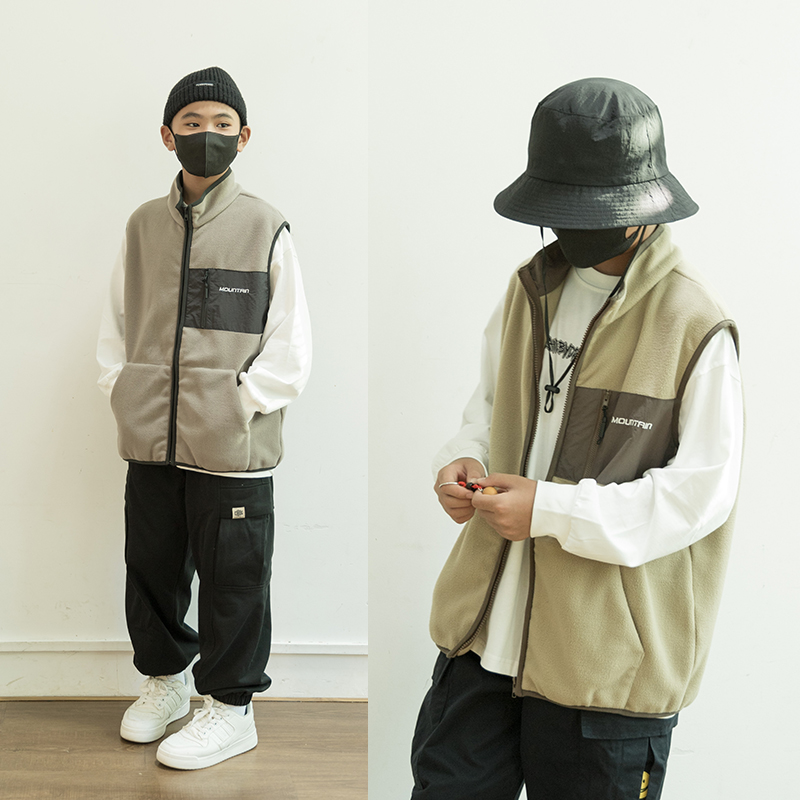 男童马甲冬款山系户外绒面保暖无袖外套7A抗菌大童加绒背心青少年