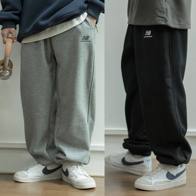 青少年加绒卫裤2025冬季中大童灰色长裤亲子男孩保暖黑色裤子加厚