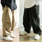 裤 新款 中大童宽松长裤 男童日系工装 卡其色裤 子2024秋装 黑色裤 子潮