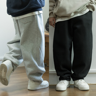 青少年一体绒长裤男孩弯刀裤2025冬季新款大童宽松裤子加绒卫裤潮
