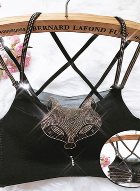 美背狐狸性感多带钻交叉抹胸内衣亮钻无钢圈美钻文胸罩95C100C