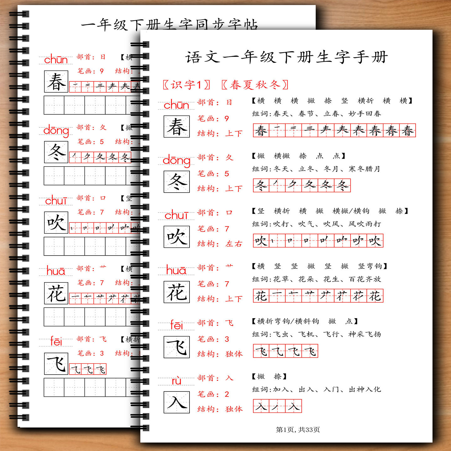 语文小学一二年级上下册生字组词笔划笔顺手册练习字帖写字表同步