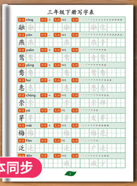 人教版1-6年级写字表同步练字帖
