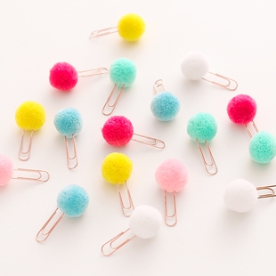 糖果色ins少女心软妹毛球回形针手账本装饰创意可爱小别针曲别针书签夹子文具韩版回旋针防锈u形针办公用品
