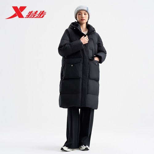 特步中长款羽绒服女款2025冬季新款加绒加厚保暖外套976428640191