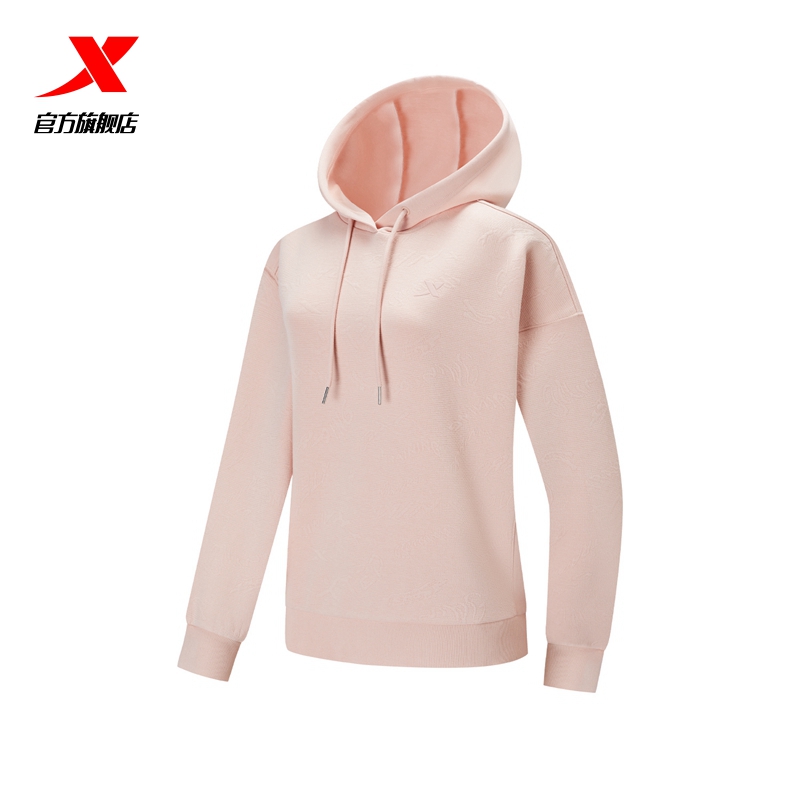 女连帽卫衣特步针织套头衫