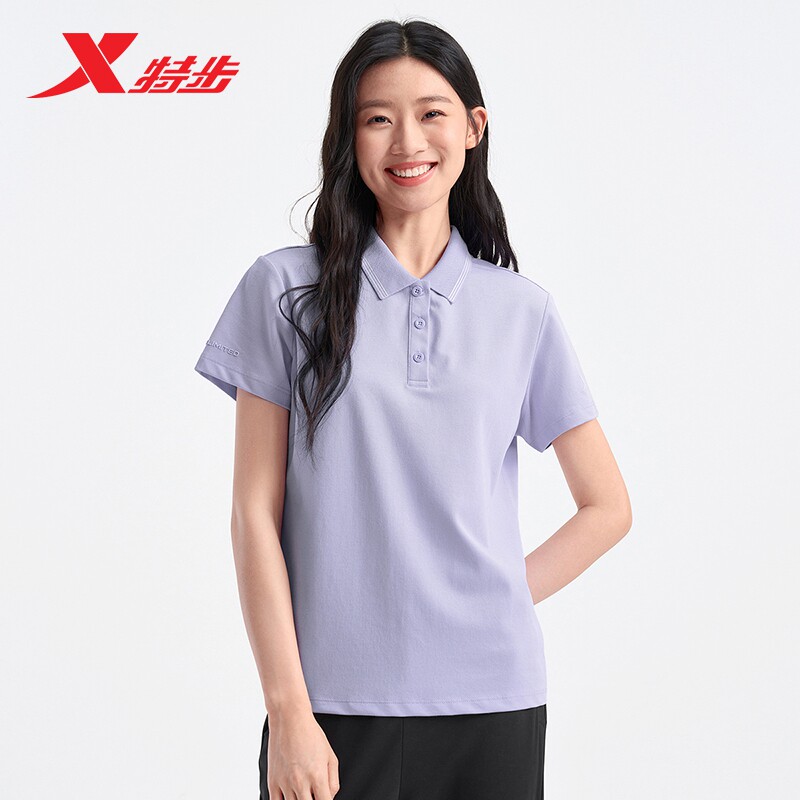 特步POLO衫女士官方新款夏季透气训练短袖透气运动上衣97522
