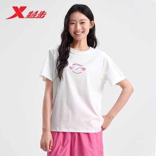 特步短袖T恤女2026年春夏新款休闲女装半袖运动上衣975228010250
