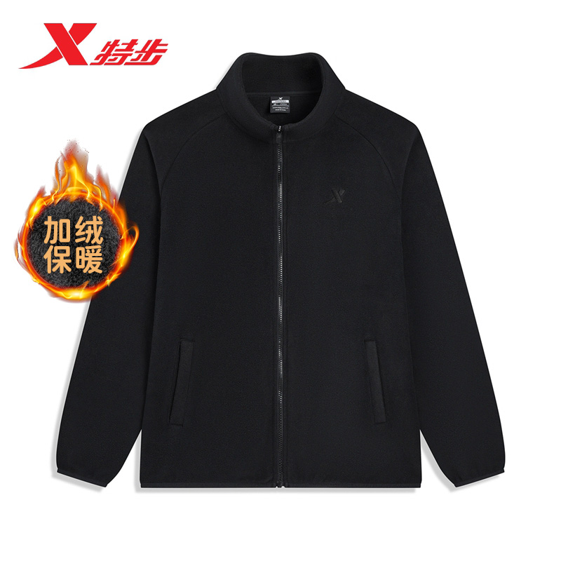 特步加绒保暖外套男女春夏新款情侣风衣户外登山防风加厚夹克卫衣