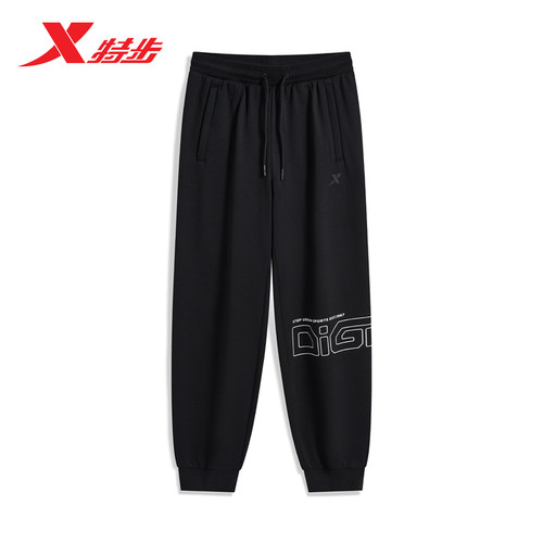 特步运动长裤男2025秋冬新款字母印花男裤宽松束脚裤977429630181