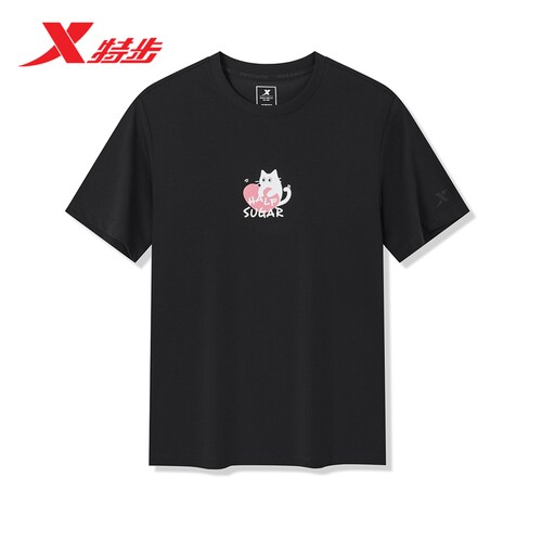 特步圆领T恤女2026年夏季新款动物图案运动休闲短袖974228010134