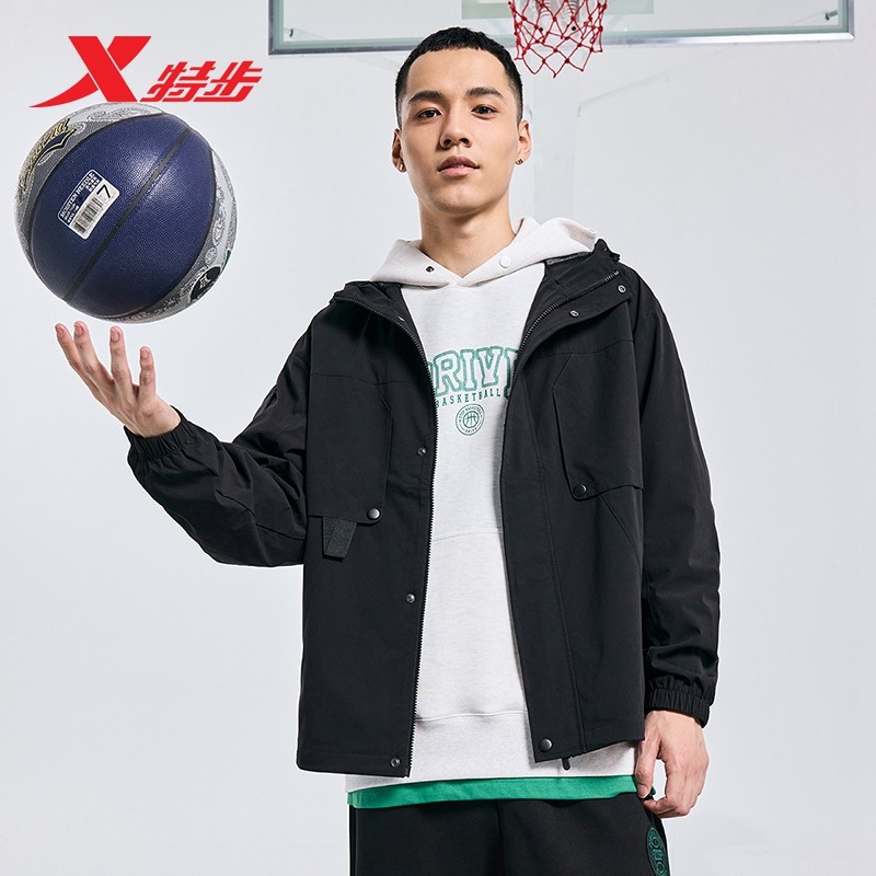 特步双层风衣男2026年秋冬休闲保暖外套防风夹克87632915