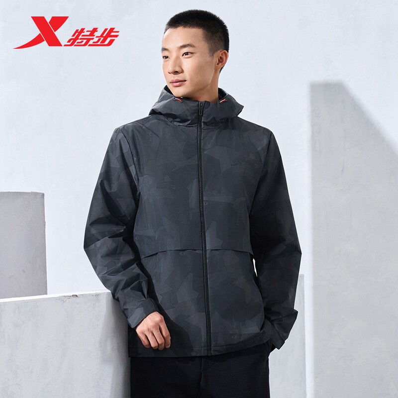 特步运动风衣男2026春季新款训练健身梭织连帽外套9761291