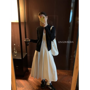 零度苏打 背心裙 白月光高支棉百褶V领连衣裙女2025春季 甜美无袖