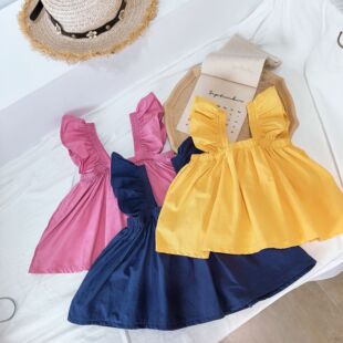 洋气赫本御姐海边女童背心松紧吊带娃娃衫上衣夏装新款童装3-8岁