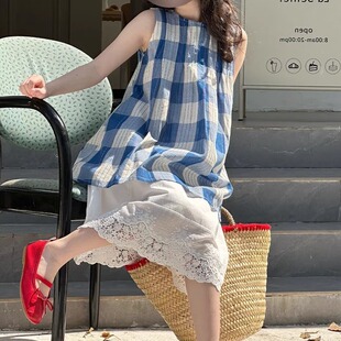 潮流甜美女童套装 新款 洋气格子背心裙 半身裙两件套中小童宝 夏装