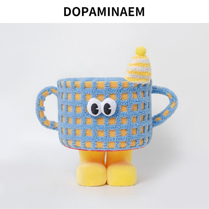 多巴胺零食收纳桶桌面玩具杂物整理筐家居羊羔绒摆件卡通儿童礼物