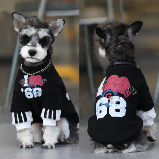 保暖雪纳瑞衣服 圆领90怀旧风卫衣 宠物猫狗衣服 秋冬纯棉加绒时尚