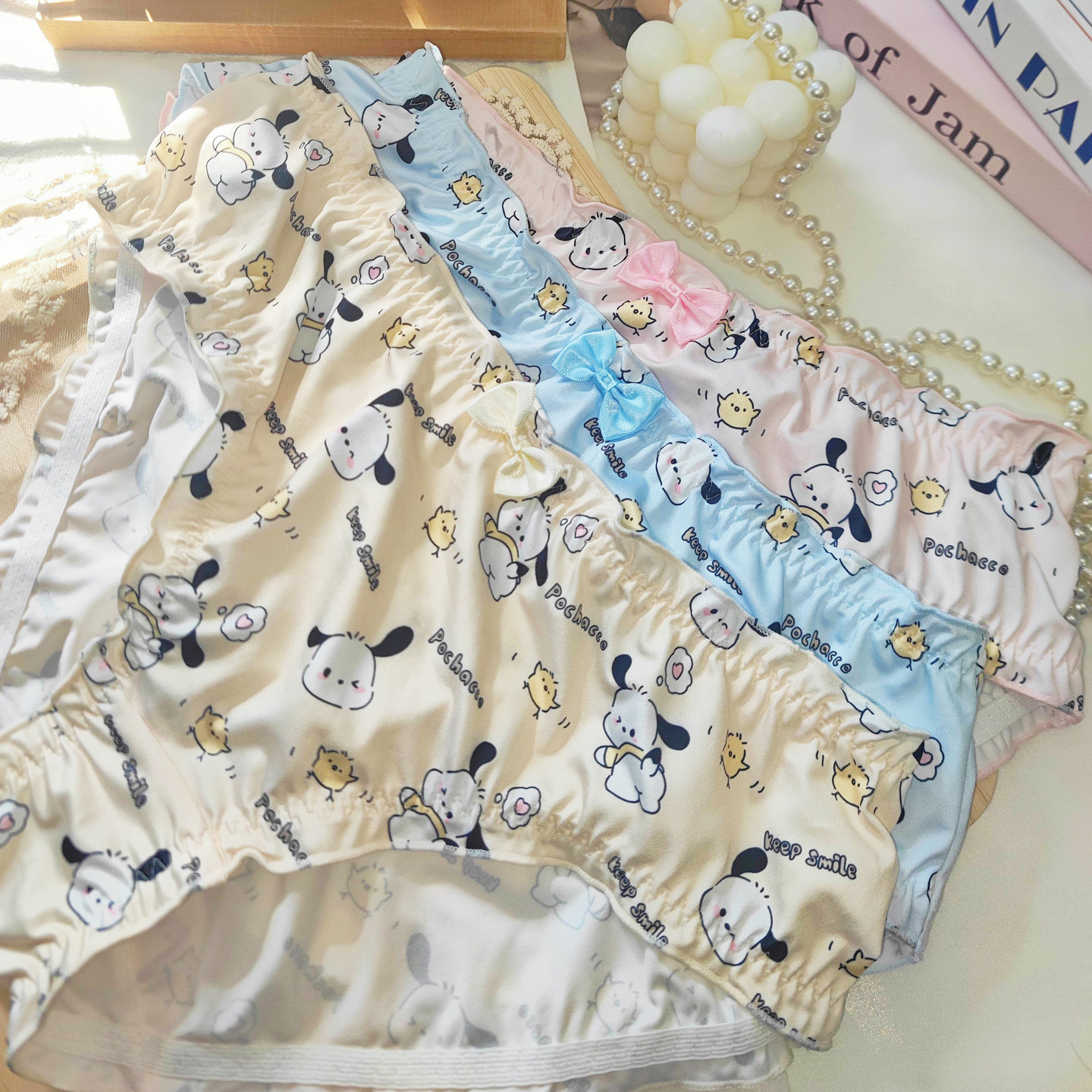 日系可爱卡通小狗女士三角裤牛奶丝蝴蝶结中腰包臀舒适少女内裤