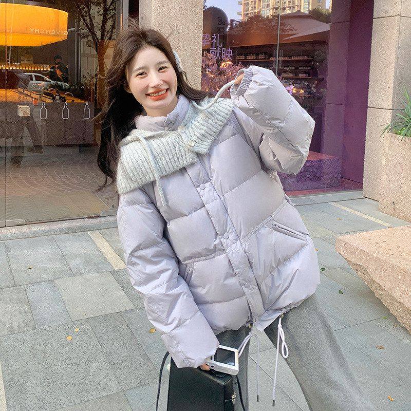 白连帽新款外套女2025针织冬季小个子羽绒服韩系紫色加厚保暖鸭绒