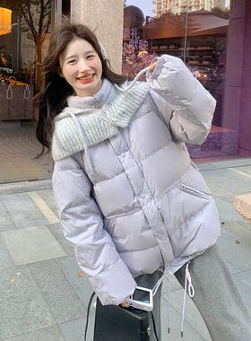 白连帽新款外套女2025针织冬季小个子羽绒服韩系紫色加厚保暖鸭绒