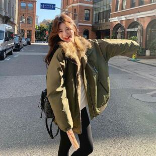 新款派工装克服酷飒风加厚毛毛领羊羔女冬季大外套加绒2025军绿色