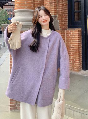 气质毛呢外套风2025紫色韩系超好看冬季新款减龄双面温柔女呢大衣