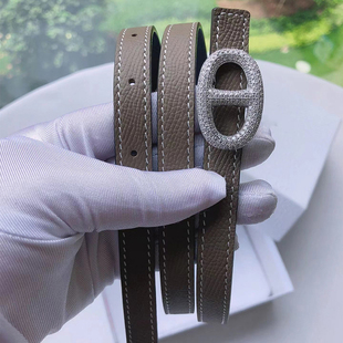 EPSON牛皮细腰带女双面可用时尚配裙子欧美重工皮带大象灰镶钻