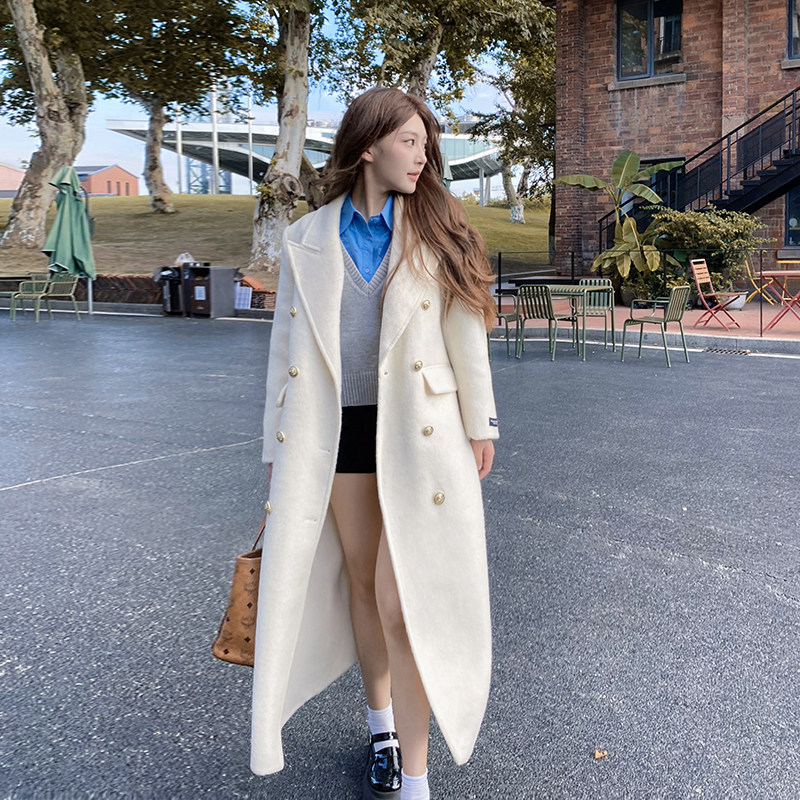 千金感米白色双面羊绒大衣女中长款2024秋冬新款高级气质羊毛外套